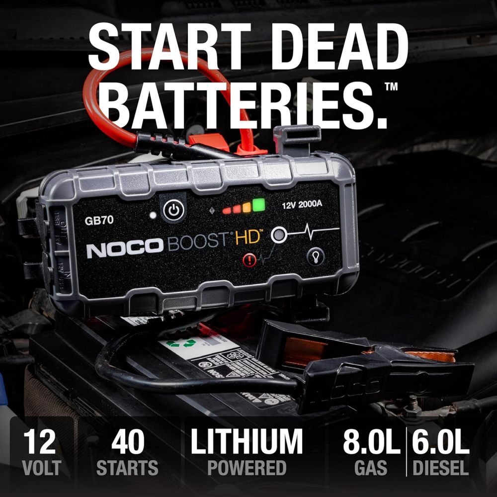 2000A UltraSafe Jump Starter – 12V Lithium Battery Booster Pack, Portable Jump Box, Power Bank & Jumper Cables - for 8.0L Gas and 6.0L Diesel Engines