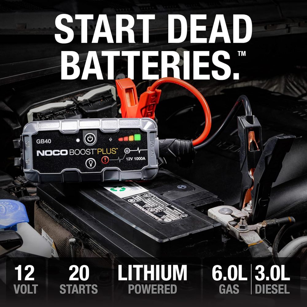 1000A UltraSafe Jump Starter – 12V Lithium Battery Booster Pack, Portable Jump Box, Power Bank & Jumper Cables - for 6.0L Gas and 3.0L Diesel Engines