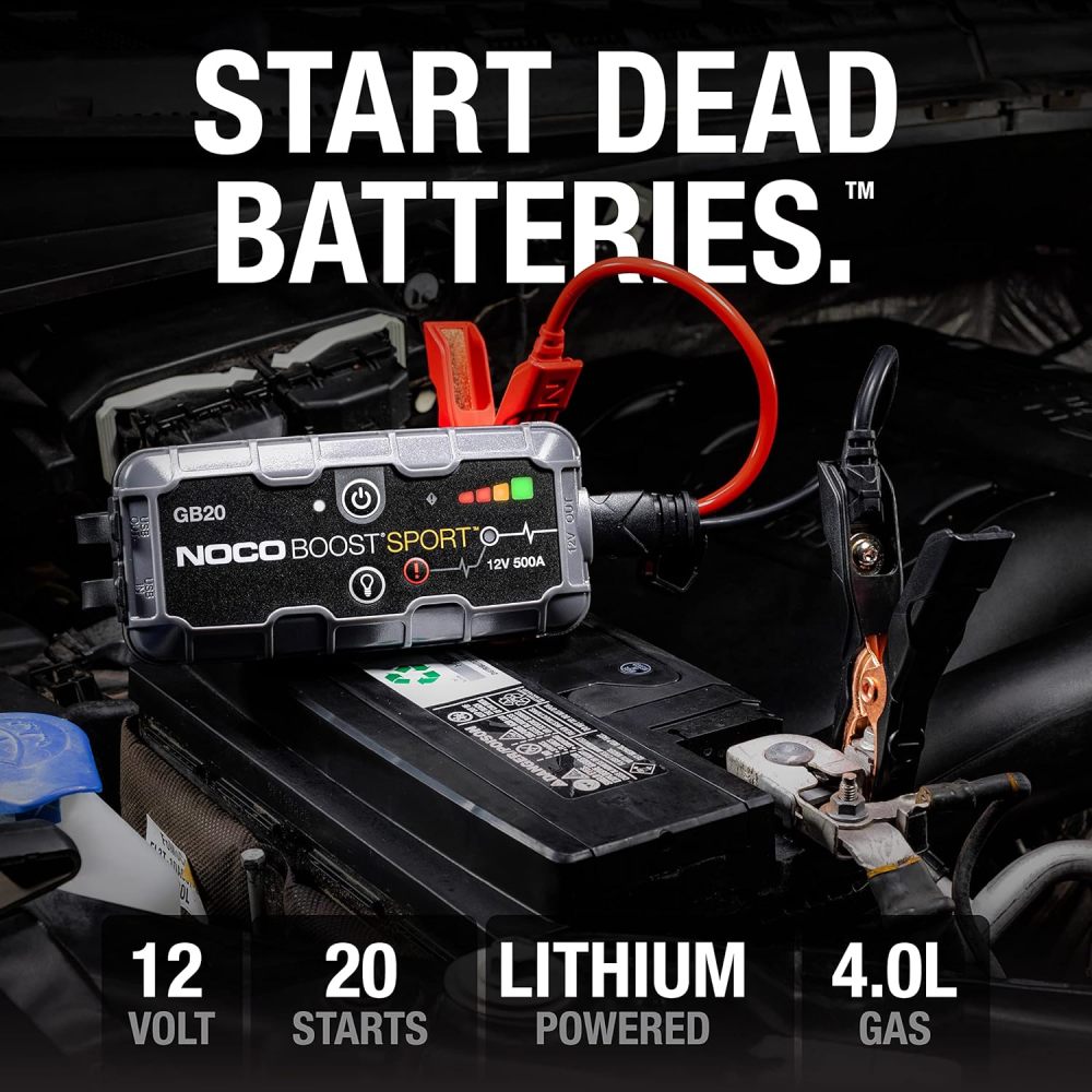 500A UltraSafe Jump Starter – 12V Lithium Battery Booster Pack, Portable Jump Box, Power Bank & Jumper Cables - for 4.0L Gas Engines