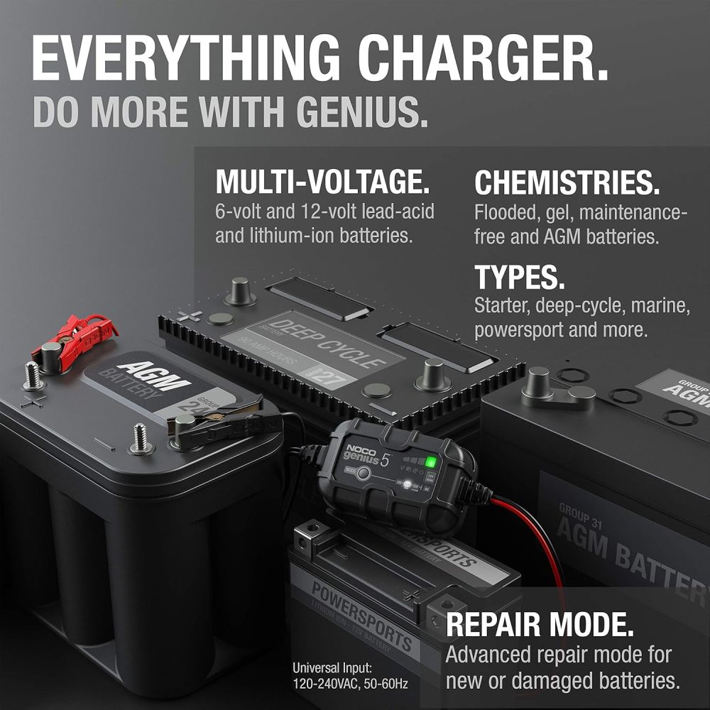 5A 6V/12V Smart Battery Charger – Automatic Maintainer, Trickle Charger & Desulfator with Overcharge Protection & Temperature Compensation – for Lead-Acid & Lithium Batteries