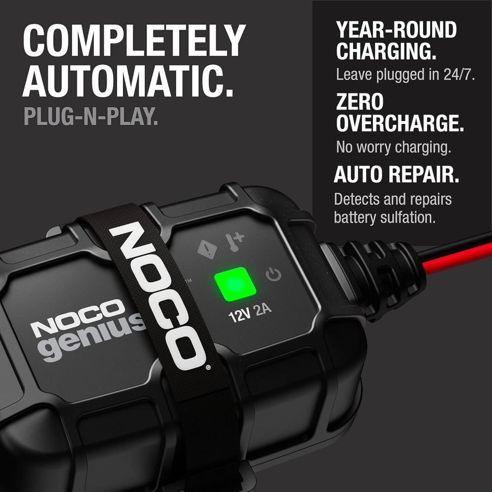 2A 12V Smart Onboard Battery Charger - Direct-Mount Automatic Maintainer, Trickle Charger & Desulfator with Overcharge Protection & Temperature Compensation – for Lead-Acid Batteries