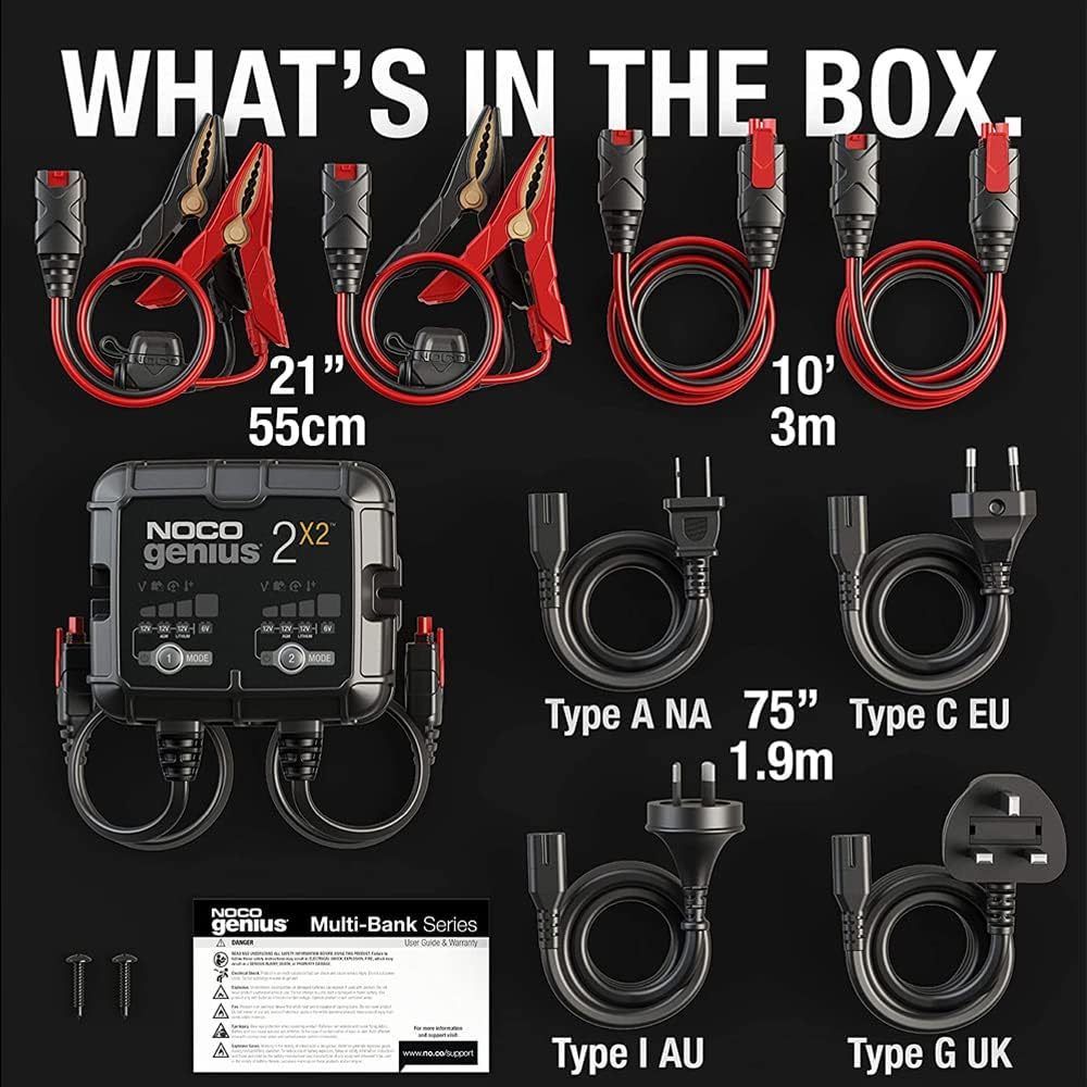 4A 2-Bank Smart Battery Charger (2A/Bank) - 6V/12V Automatic Maintainer, Trickle Charger & Desulfator with Overcharge Protection & Temperature Compensation – for Lead-Acid & Lithium