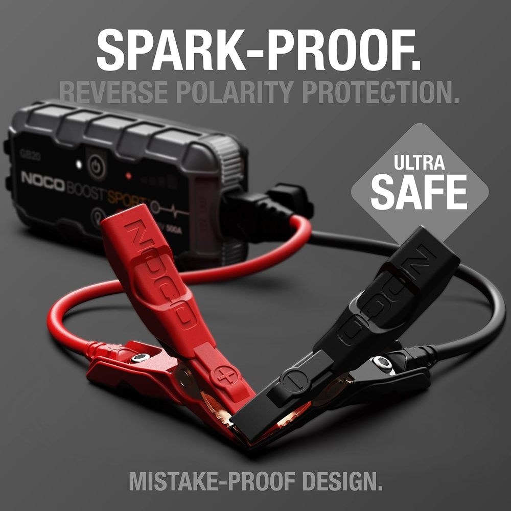 500A UltraSafe Jump Starter – 12V Lithium Battery Booster Pack, Portable Jump Box, Power Bank & Jumper Cables - for 4.0L Gas Engines