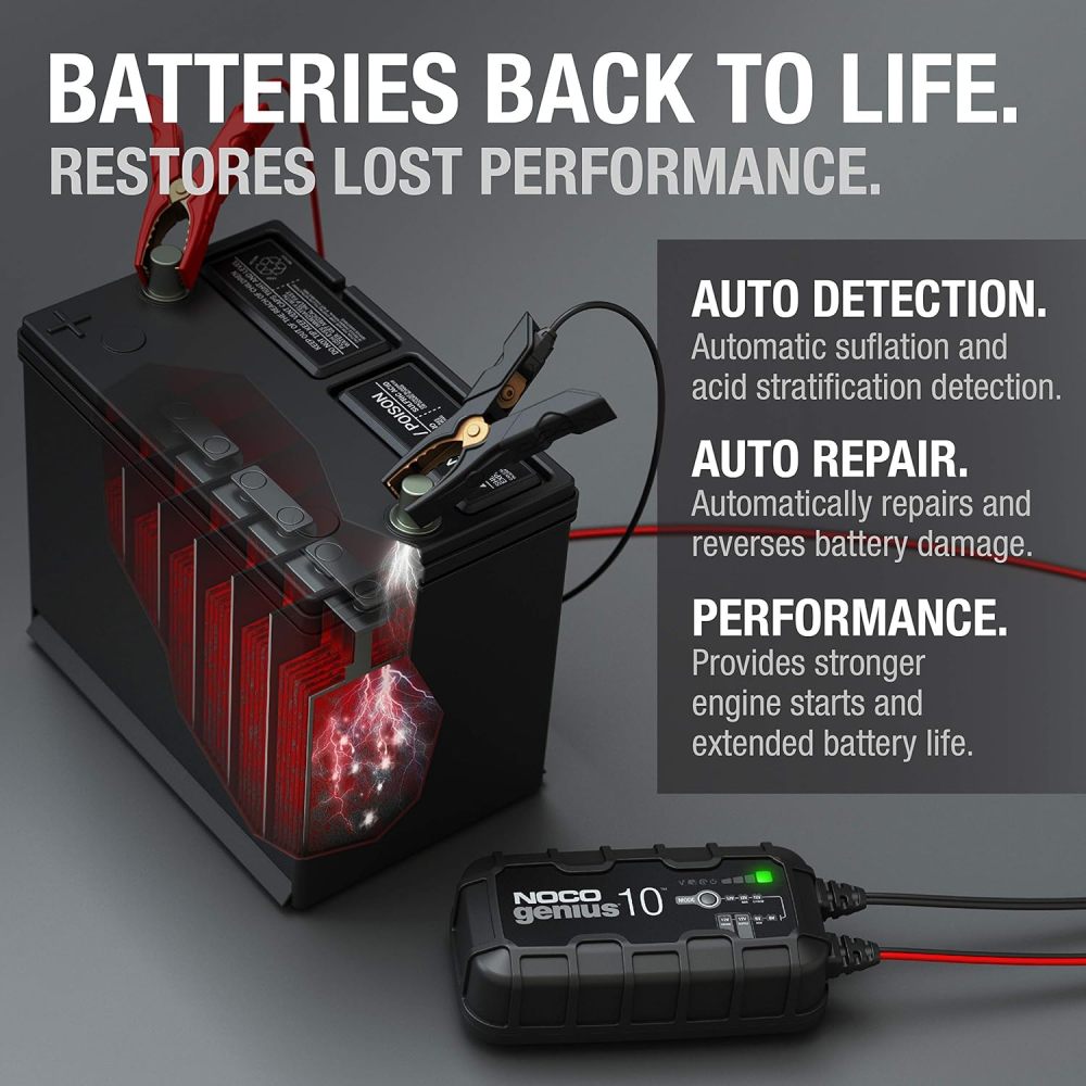 10A 6V/12V Smart Battery Charger – Automatic Maintainer, Trickle Charger & Desulfator with Overcharge Protection & Temperature Compensation – for Lead-Acid & Lithium Batteries