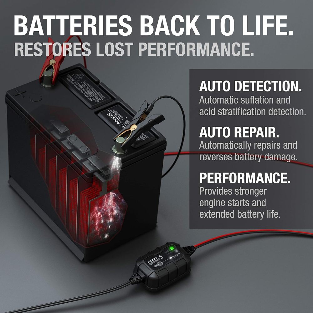 5A 6V/12V Smart Battery Charger – Automatic Maintainer, Trickle Charger & Desulfator with Overcharge Protection & Temperature Compensation – for Lead-Acid & Lithium Batteries