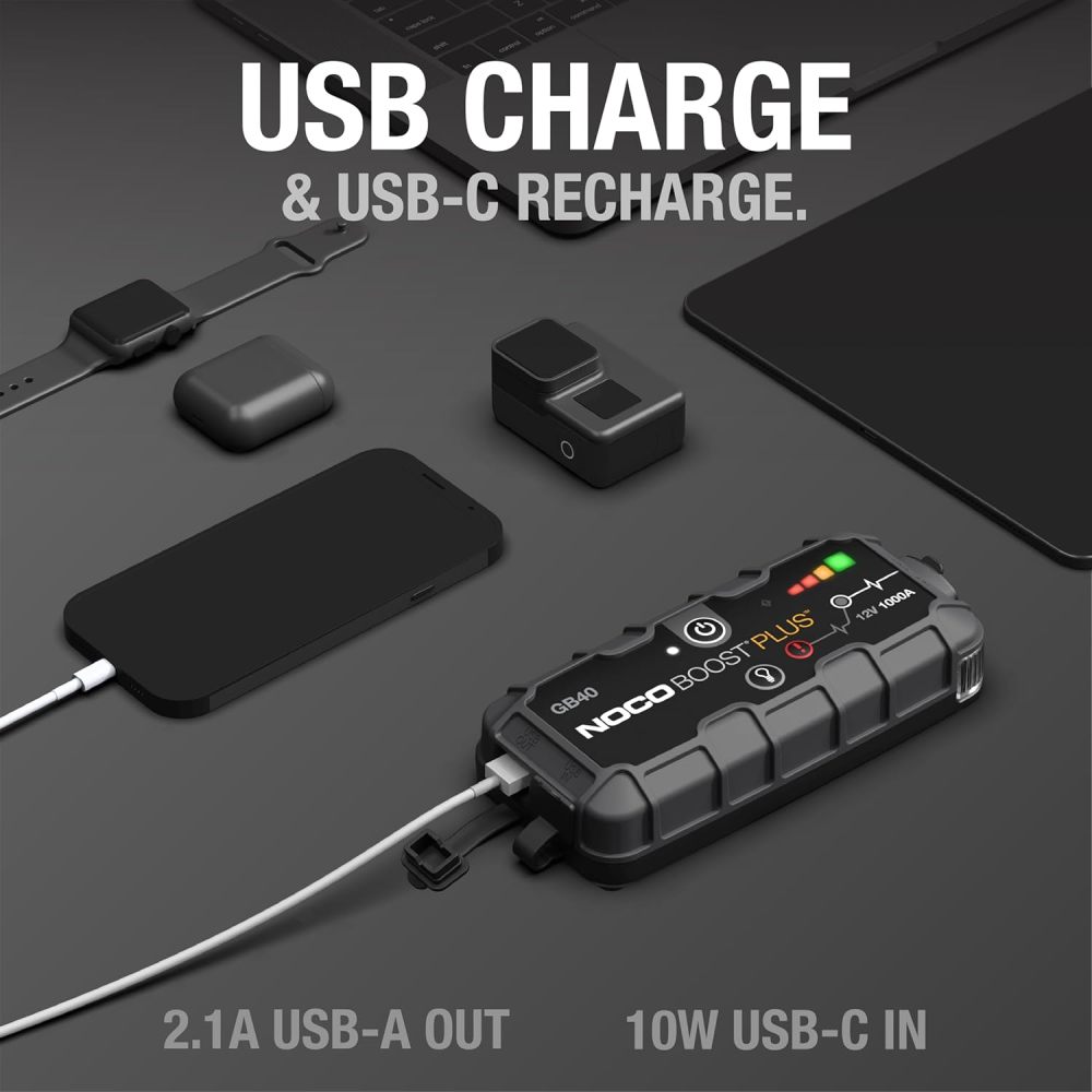 1000A UltraSafe Jump Starter – 12V Lithium Battery Booster Pack, Portable Jump Box, Power Bank & Jumper Cables - for 6.0L Gas and 3.0L Diesel Engines