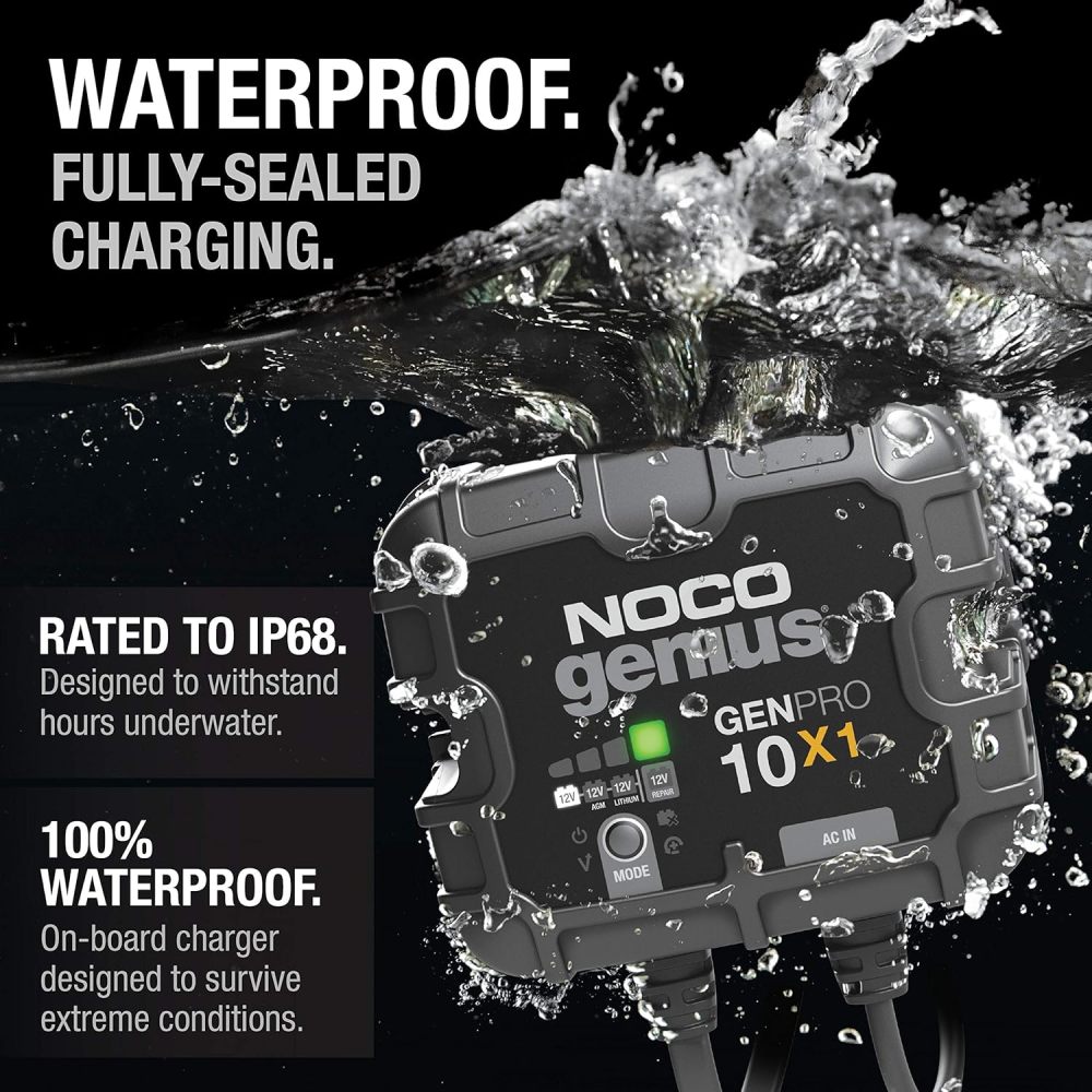 10A Onboard Battery Charger - 10A Per Bank, 12V Waterproof Marine Charger with Overcharge Protection & Temperature Compensation – for Lead-Acid & Lithium Batteries