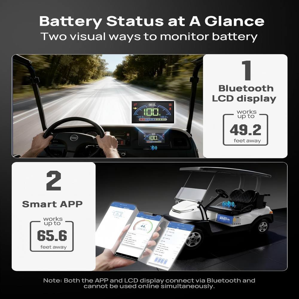 36V 100Ah Pro Lithium Golf Cart Battery, LiFePO4 Battery with 36V 25A Charger, Bluetooth Mobile APP& LCD Monitor, 200A BMS, Peak Current 670A, Perfect for Trolling Motor, Marine-Metal Case