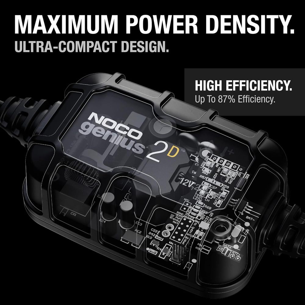 2A 12V Smart Onboard Battery Charger - Direct-Mount Automatic Maintainer, Trickle Charger & Desulfator with Overcharge Protection & Temperature Compensation – for Lead-Acid Batteries