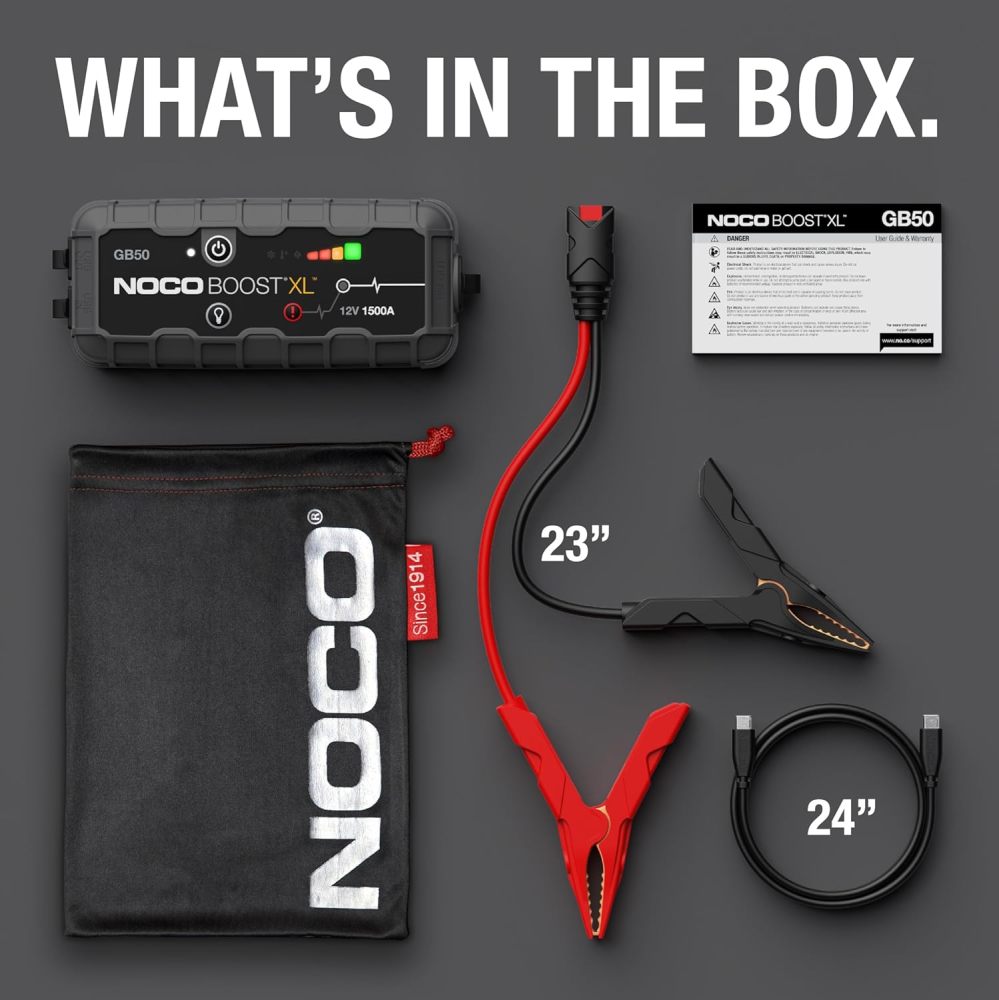 1500A UltraSafe Jump Starter – 12V Lithium Battery Booster Pack, Portable Jump Box, Power Bank & Jumper Cables - for 7.0L Gas and 4.5L Diesel Engines