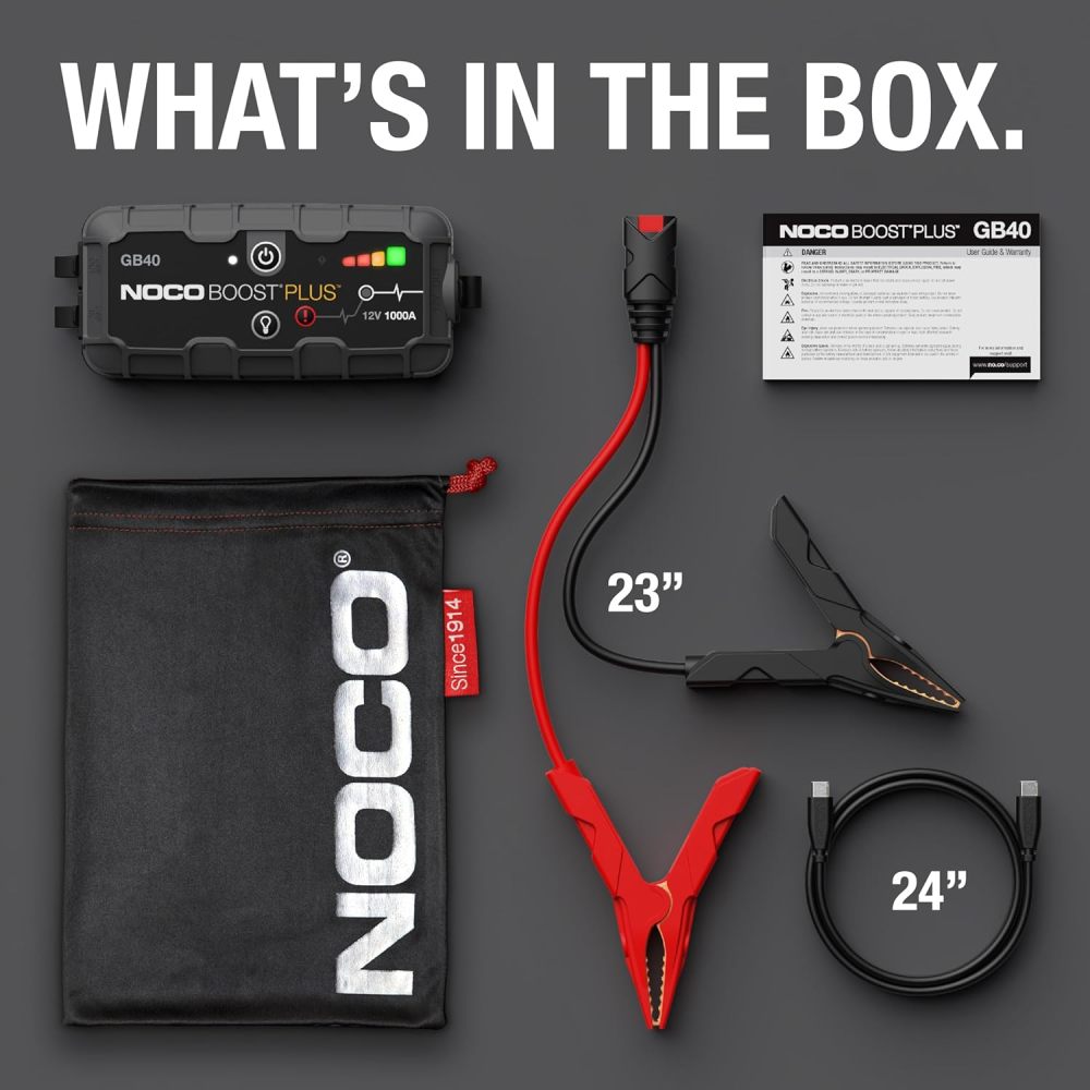 1000A UltraSafe Jump Starter – 12V Lithium Battery Booster Pack, Portable Jump Box, Power Bank & Jumper Cables - for 6.0L Gas and 3.0L Diesel Engines