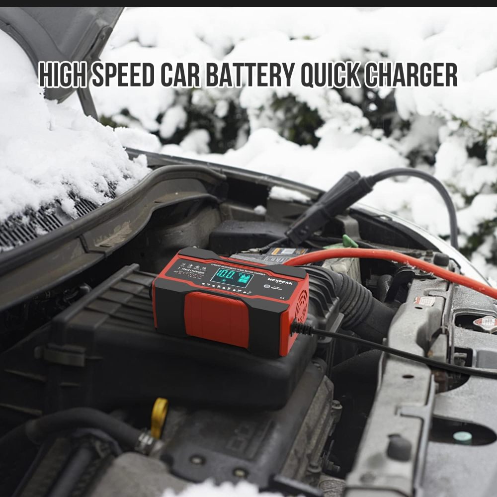 10-Amp Battery Charger, Smart Trickle Charger 12V 24V Car Battery Charger Fully Automatic Maintainer Desulfator w/Temp Compensation for Car Truck Lawn Mower Boat Marine Batteries