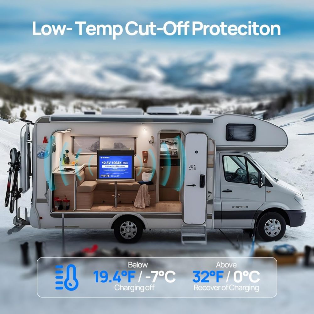 12V 100Ah LiFePO4 Bluetooth Lithium Battery with SOC Light and BMS Display, Low Temperature Protection, Built-in in 100A Smart BMS, Automotive Replacement Batteries 15000 Cycles for Trolling Motor, Motorhome, Solar System