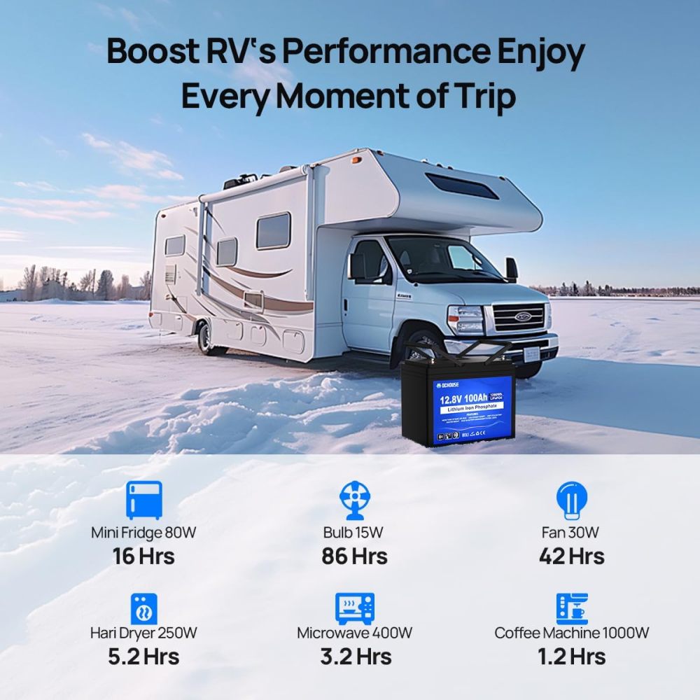 12V 100Ah LiFePO4 Bluetooth Lithium Battery with SOC Light and BMS Display, Low Temperature Protection, Built-in in 100A Smart BMS, Automotive Replacement Batteries 15000 Cycles for Trolling Motor, Motorhome, Solar System