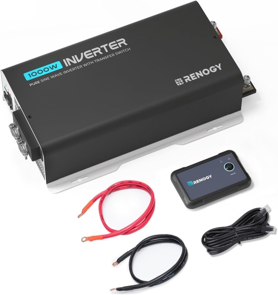 Inverter PUH, Solar and Wind Power Inverters 1000W Pure Sine Wave Power Inverter with UPS Transfer Switch & Bluetooth, 12V DC to 120V AC Converter for RV, Truck, Home,Camping - 2000W Surge Power, Remote Monitoring
