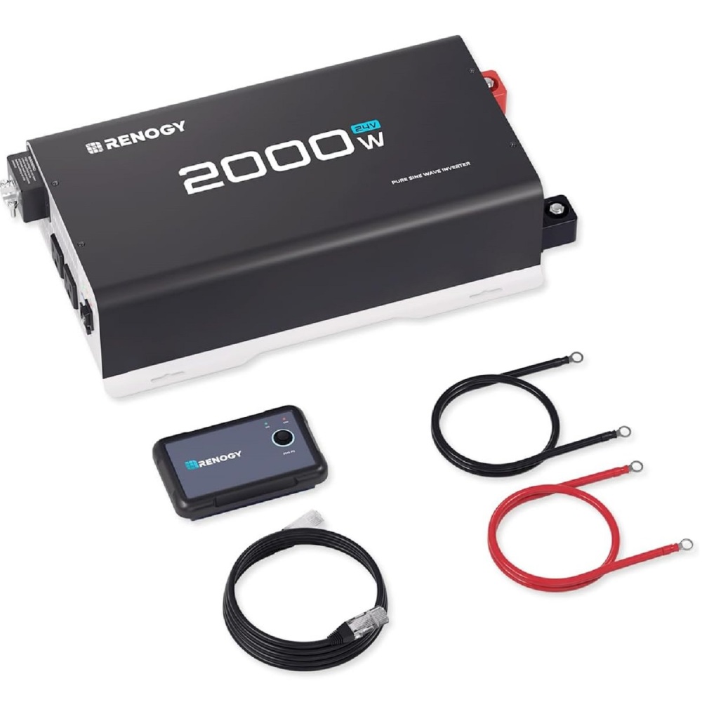 2000W 24V Pure Sine Wave Inverter, Solar and Wind Power Inverters,4000W Peak Power, 92% Energy Efficiency, with 2 AC Outputs, Remote Control, RV Truck Marine Camping