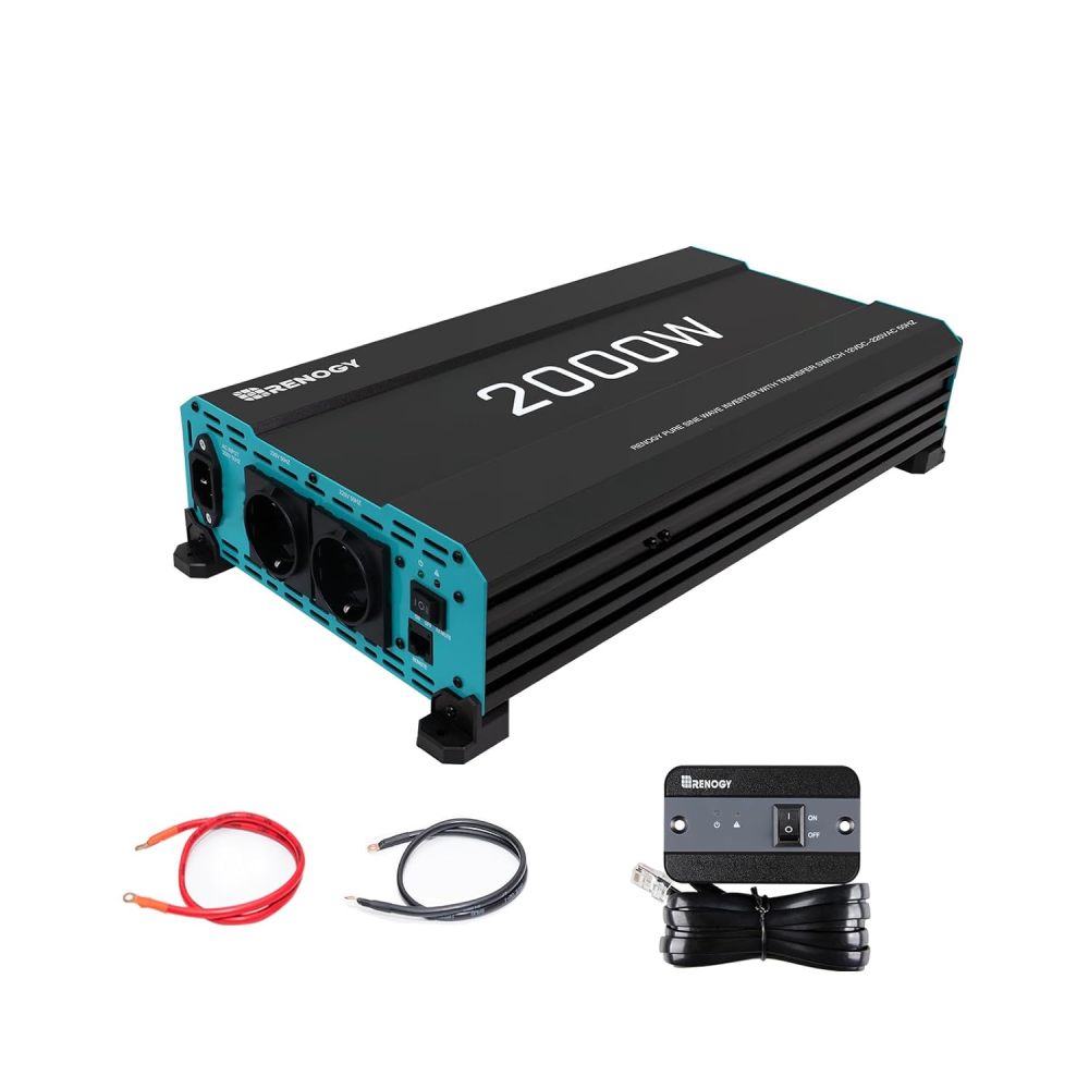 2000W / 4000W 12 V to 230 V Pure Sine Wave Inverter with Mains Priority Circuit Voltage Converter with 2 European Sockets for Household Appliances