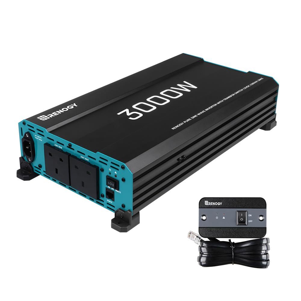 3000W Pure Sine Wave Inverter, Solar & Wind Power Inverters,Solar & Wind Energy Off-Grid Inverters,6000W Peak 12V DC to 240V AC Solar Power Converter with UK Sockets, UPS Function and Remote Controller for Off-grid, RV, Truck, Boat