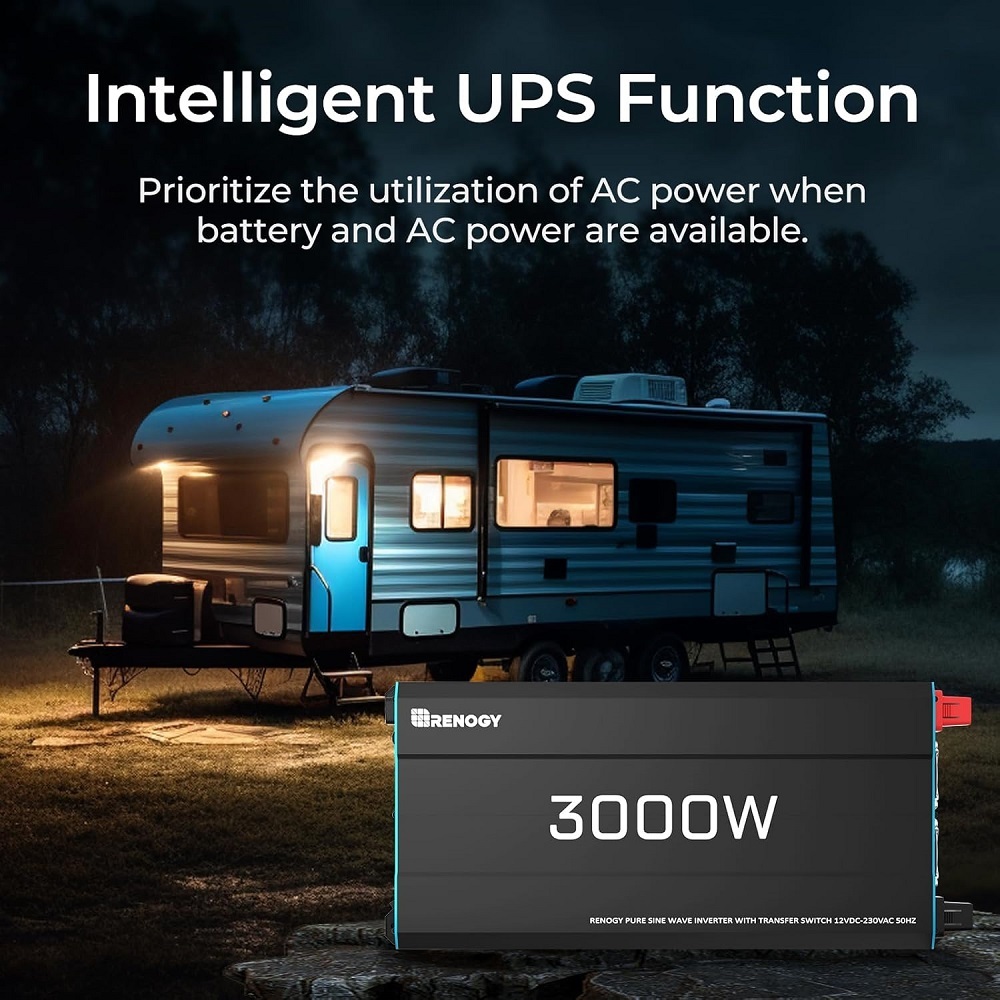 3000W Pure Sine Wave Inverter, Solar & Wind Power Inverters,Solar & Wind Energy Off-Grid Inverters,6000W Peak 12V DC to 240V AC Solar Power Converter with UK Sockets, UPS Function and Remote Controller for Off-grid, RV, Truck, Boat