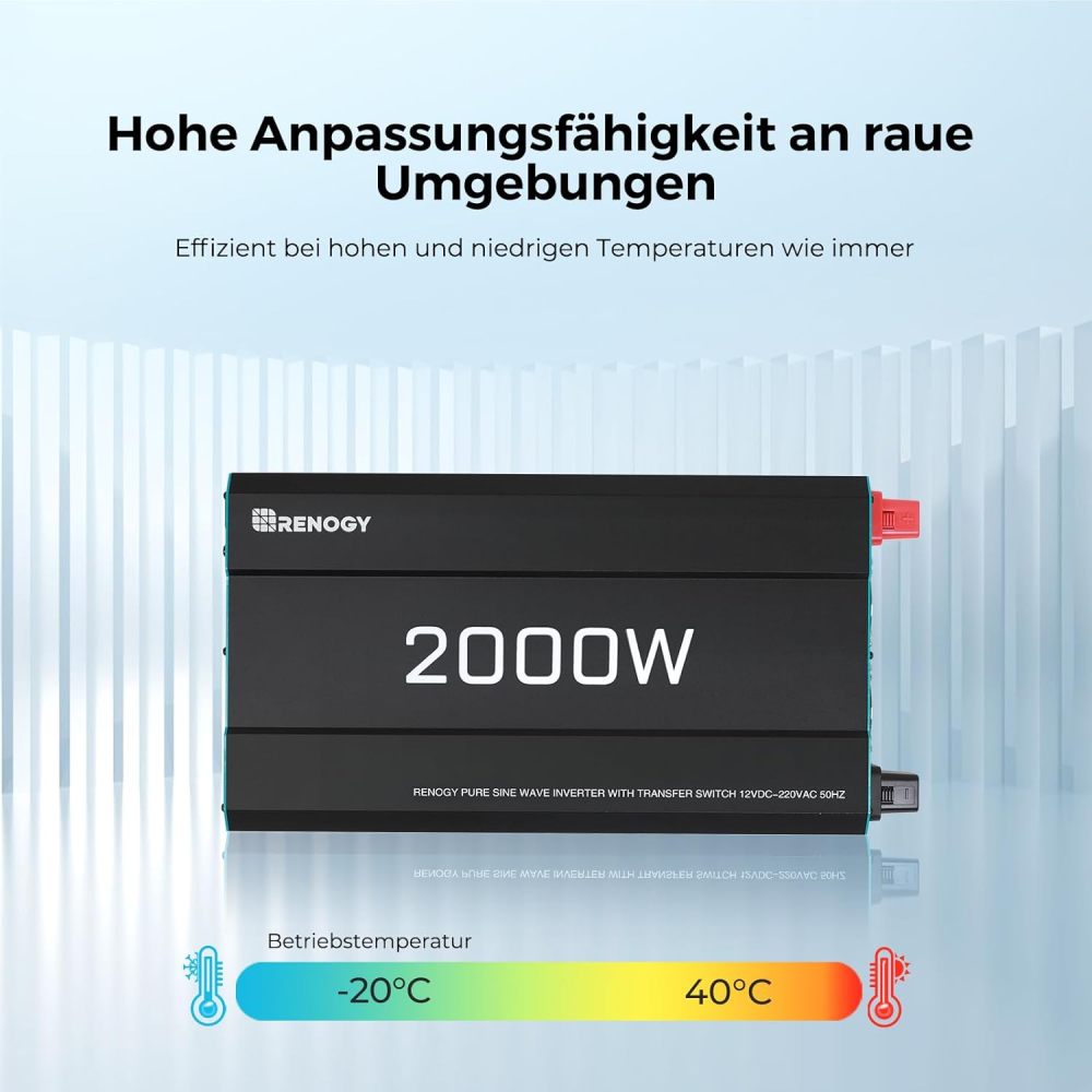 2000W / 4000W 12 V to 230 V Pure Sine Wave Inverter with Mains Priority Circuit Voltage Converter with 2 European Sockets for Household Appliances