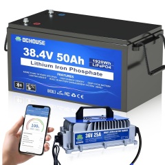 36V 50AH Lithium Golf Carts Battery, Deep Cycle Batteries Lifepo4 Battery with 36V 25A Charger, Built-in 2C 100A Bluetooth BMS, Low Temperature Cut Off for Golf Carts under 3KW, Trolling Motors, Boat, Motorhomes, RVs