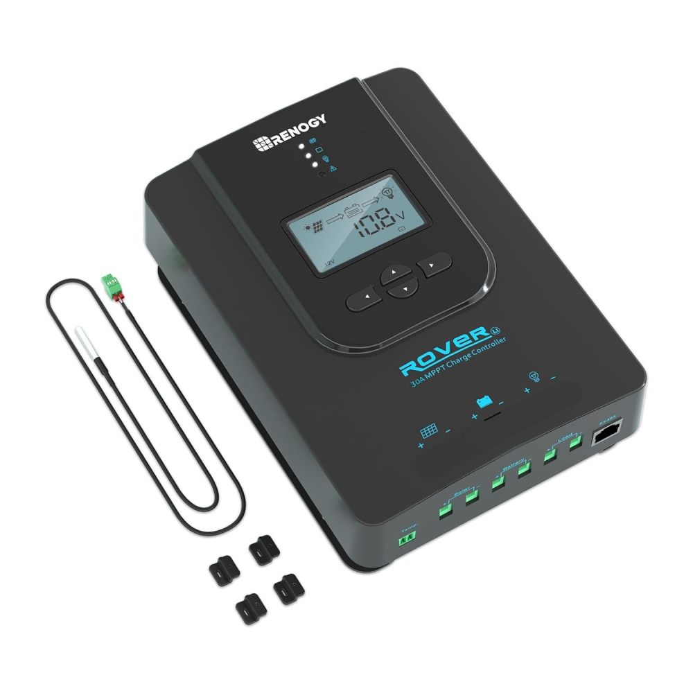 Solar&Wind Energy MPPT Controllers,Renewable Energy Controllers,Solar Charge Controller Rover 30A 12V24V Auto DC Input MPPT Charge Controllers for Solar Panels Adjustable LCD for Gel Sealed Flooded Lithium Batteries