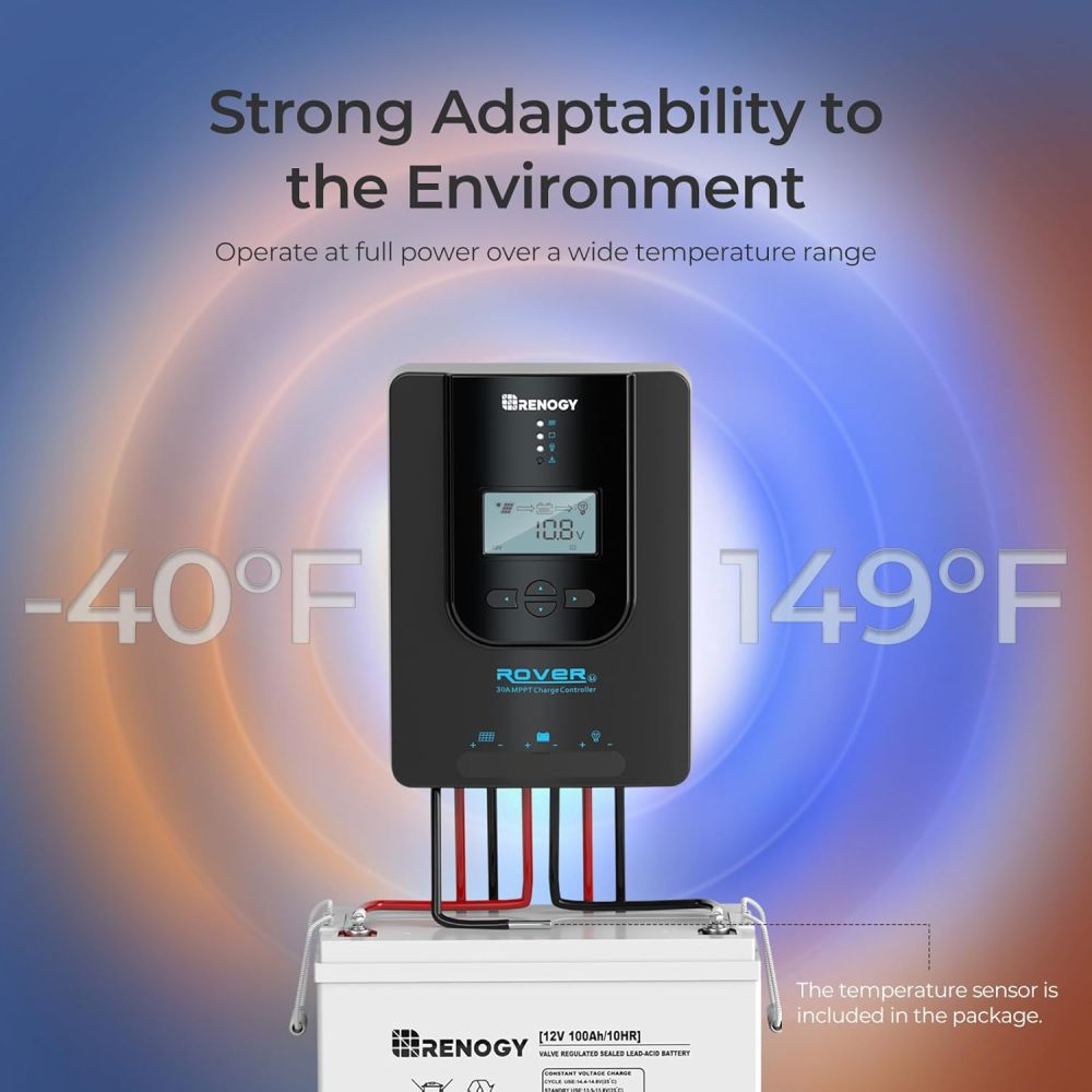 Solar&Wind Energy MPPT Controllers,Renewable Energy Controllers,Solar Charge Controller Rover 30A 12V24V Auto DC Input MPPT Charge Controllers for Solar Panels Adjustable LCD for Gel Sealed Flooded Lithium Batteries
