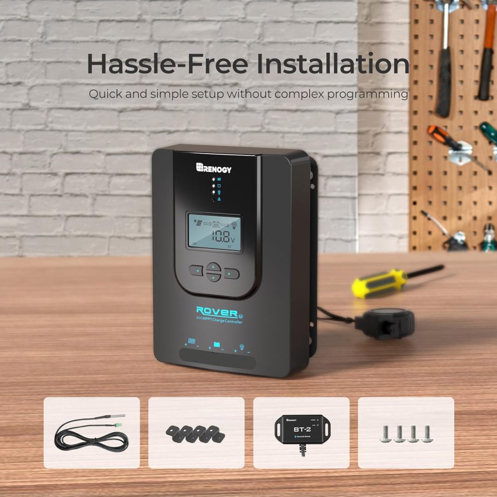 Solar&Wind Energy MPPT Controllers,Renewable Energy Controllers,Solar Charge Controller Rover 30A 12V24V Auto DC Input MPPT Charge Controllers for Solar Panels Adjustable LCD for Gel Sealed Flooded Lithium Batteries