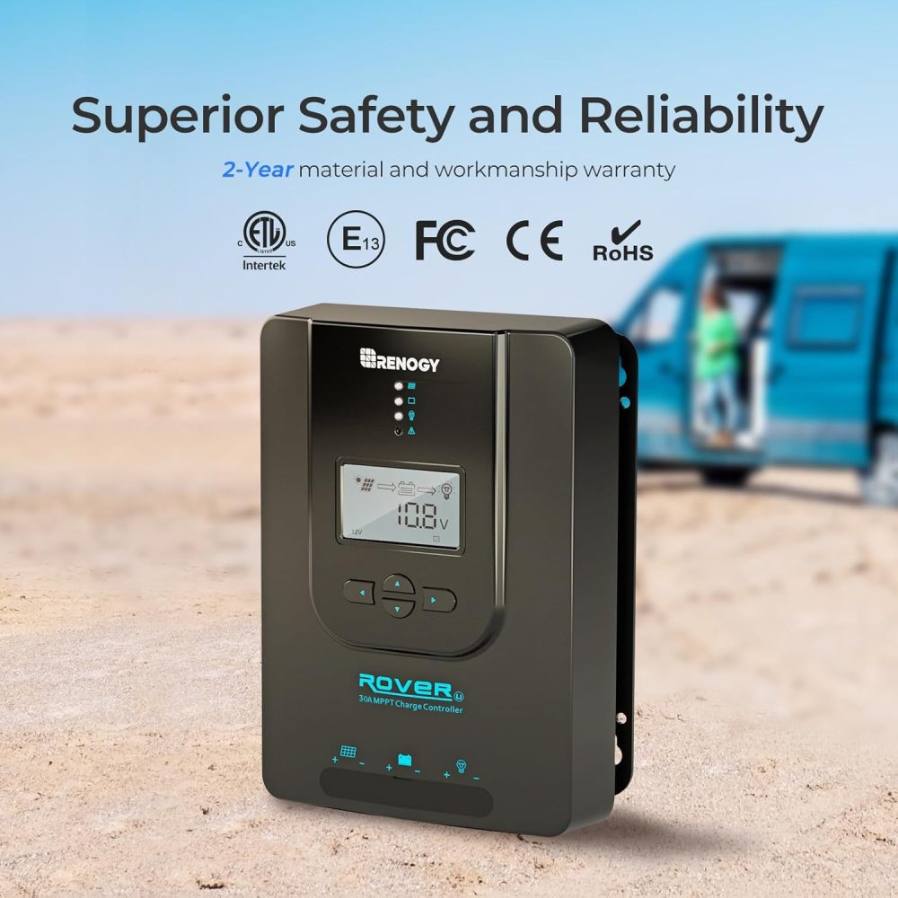 Solar&Wind Energy MPPT Controllers,Renewable Energy Controllers,Solar Charge Controller Rover 30A 12V24V Auto DC Input MPPT Charge Controllers for Solar Panels Adjustable LCD for Gel Sealed Flooded Lithium Batteries