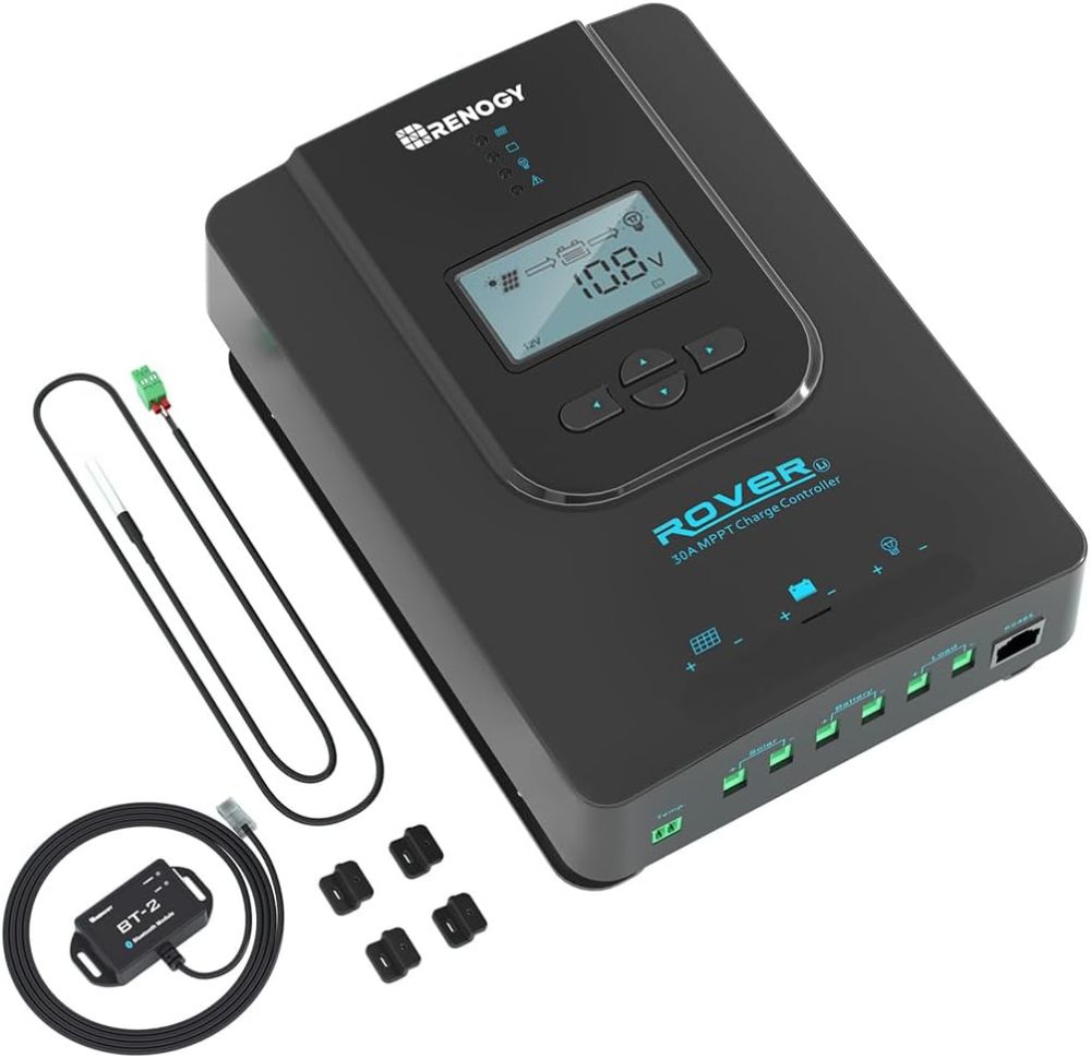 Solar&Wind Energy MPPT Controllers,Renewable Energy Controllers,Solar Charge Controller Rover 30A 12V24V Auto DC Input MPPT Charge Controllers for Solar Panels Adjustable LCD for Gel Sealed Flooded Lithium Batteries