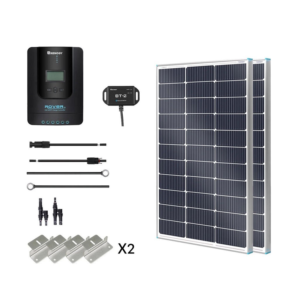200 Watt 12 Volt Monocrystalline Solar Panel Starter 20A Rover MPPT Charge Controller/Mounting Z Brackets/Tray Cable/Adaptor Kit for RV, Boats, Trailer, Camper, Marine,Off-Grid System, 200W