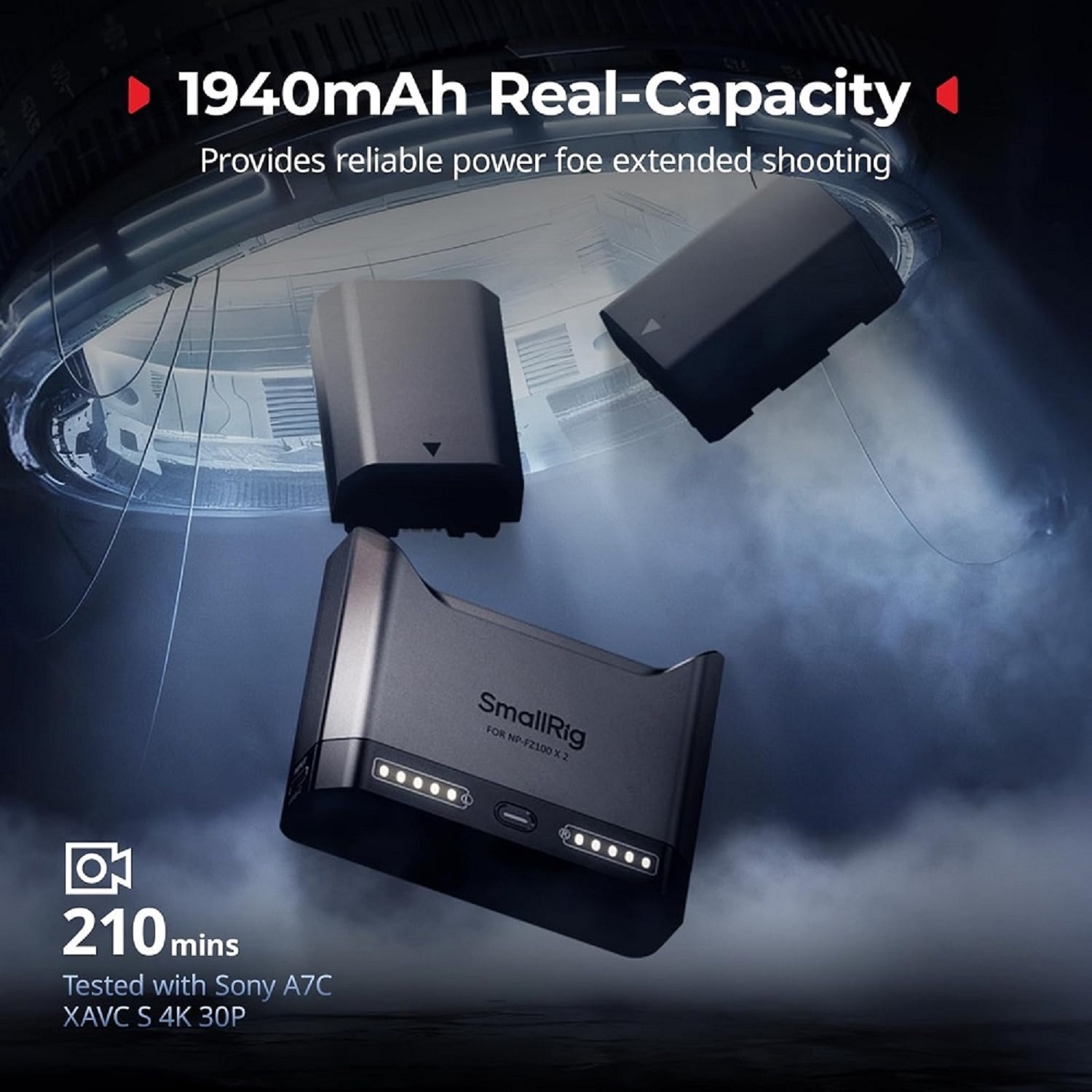 NP-FZ100 Camera Battery Set for Sony, 22.5W Dual Slot Camera Charger with 1940mAh Batteries, Full Compatible with Sony Alpha A7V A7III A7IV A6700 FX3 FX30 A9 A7C A7CII A7RIII ZV-E1 ZV-E10II ﻿