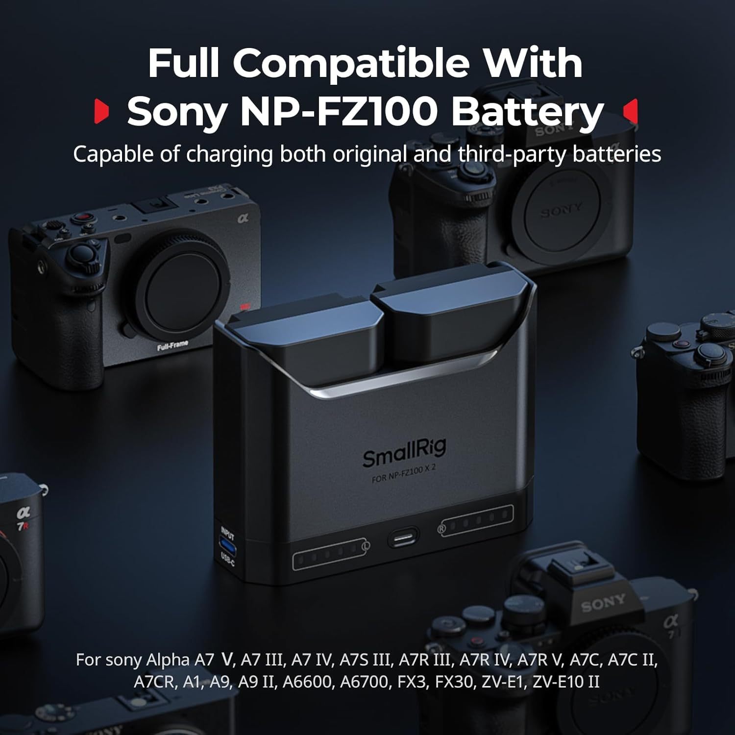 NP-FZ100 Camera Battery Set for Sony, 22.5W Dual Slot Camera Charger with 1940mAh Batteries, Full Compatible with Sony Alpha A7V A7III A7IV A6700 FX3 FX30 A9 A7C A7CII A7RIII ZV-E1 ZV-E10II ﻿