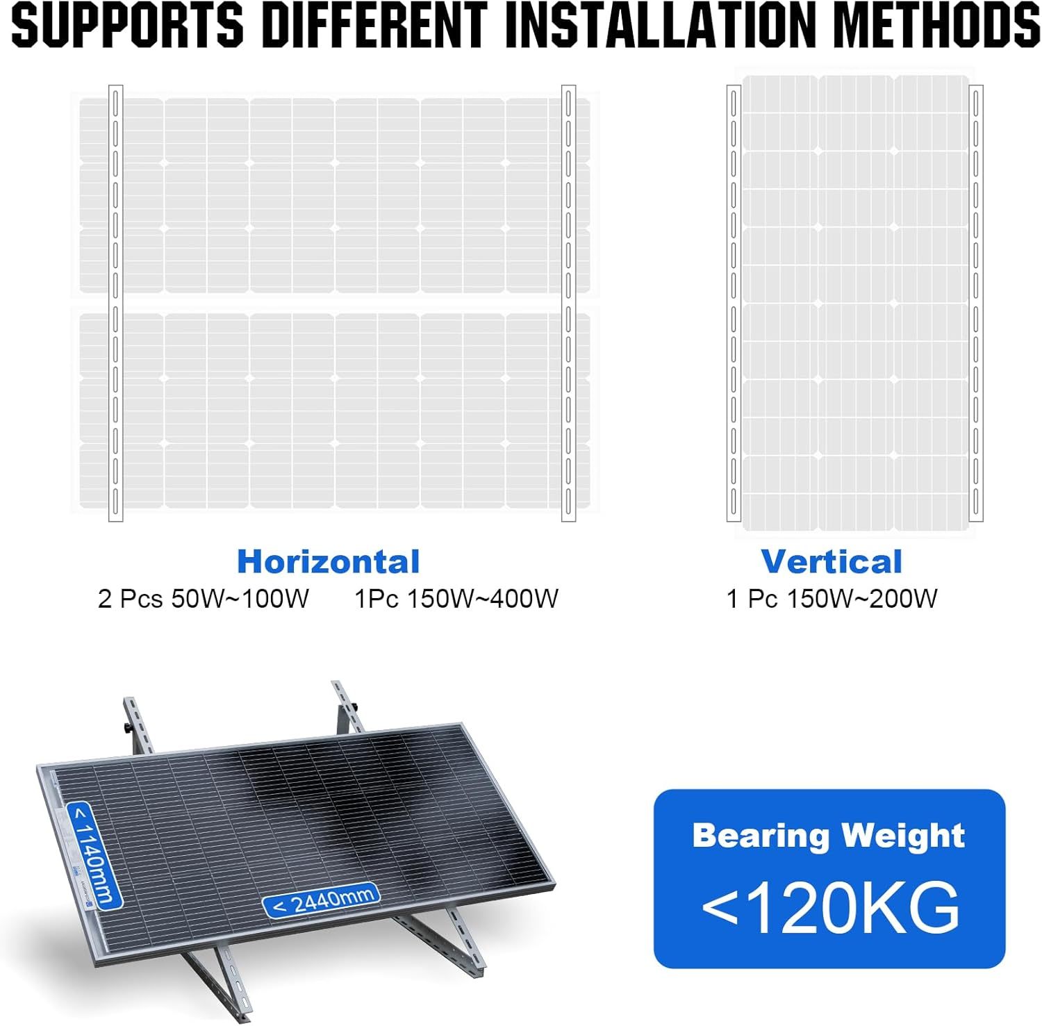 Solar Panel Bracket, Solar Panel Roof Mounts, 45in Solar Panel Mount Brackets,1140 mm Solar Panel Bracket, Balcony Power Station Bracket for 100W-400W Solar Panel, Adjustable 0-90° Bracket for Solar Panel