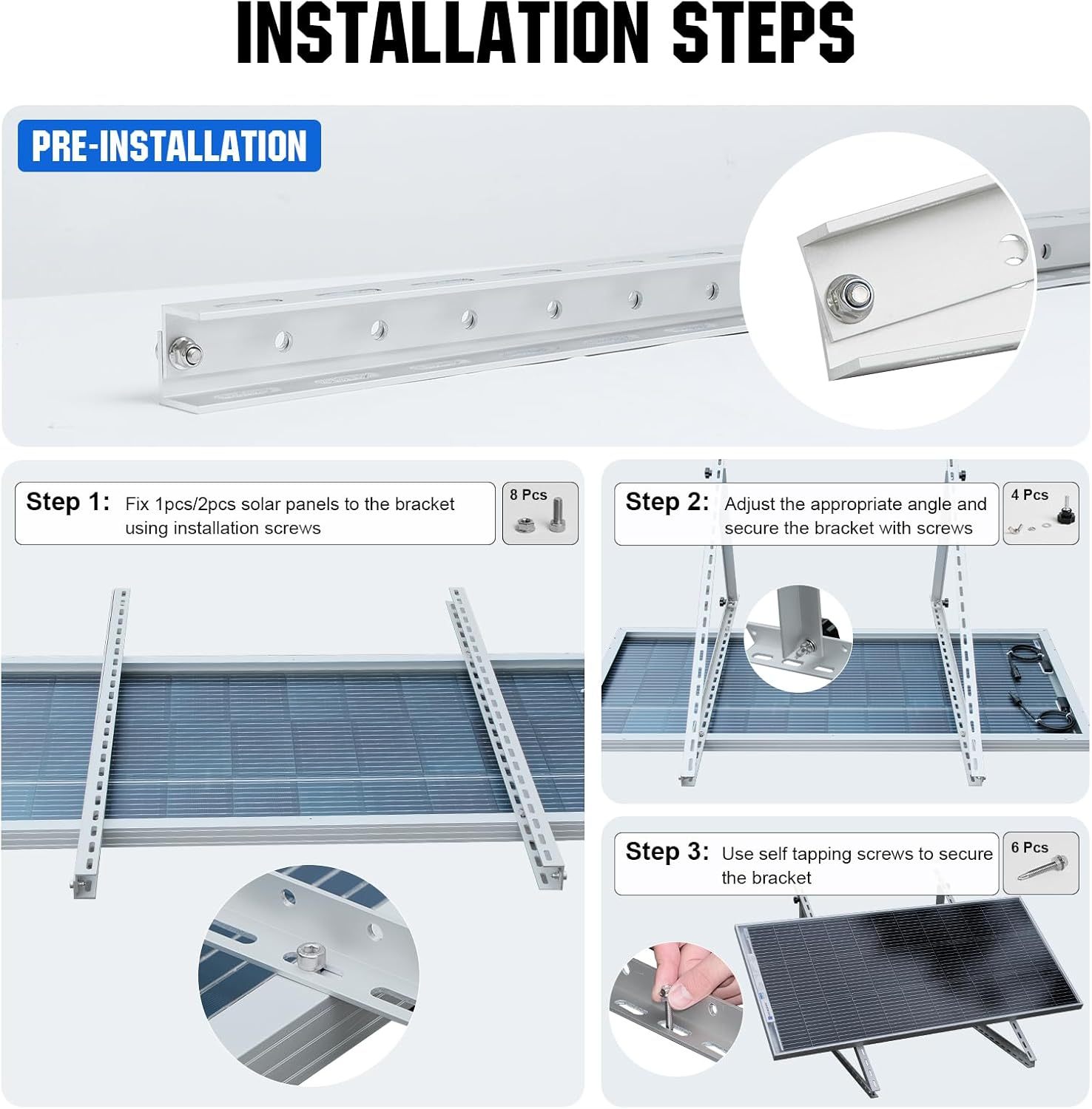Solar Panel Bracket, Solar Panel Roof Mounts, 45in Solar Panel Mount Brackets,1140 mm Solar Panel Bracket, Balcony Power Station Bracket for 100W-400W Solar Panel, Adjustable 0-90° Bracket for Solar Panel