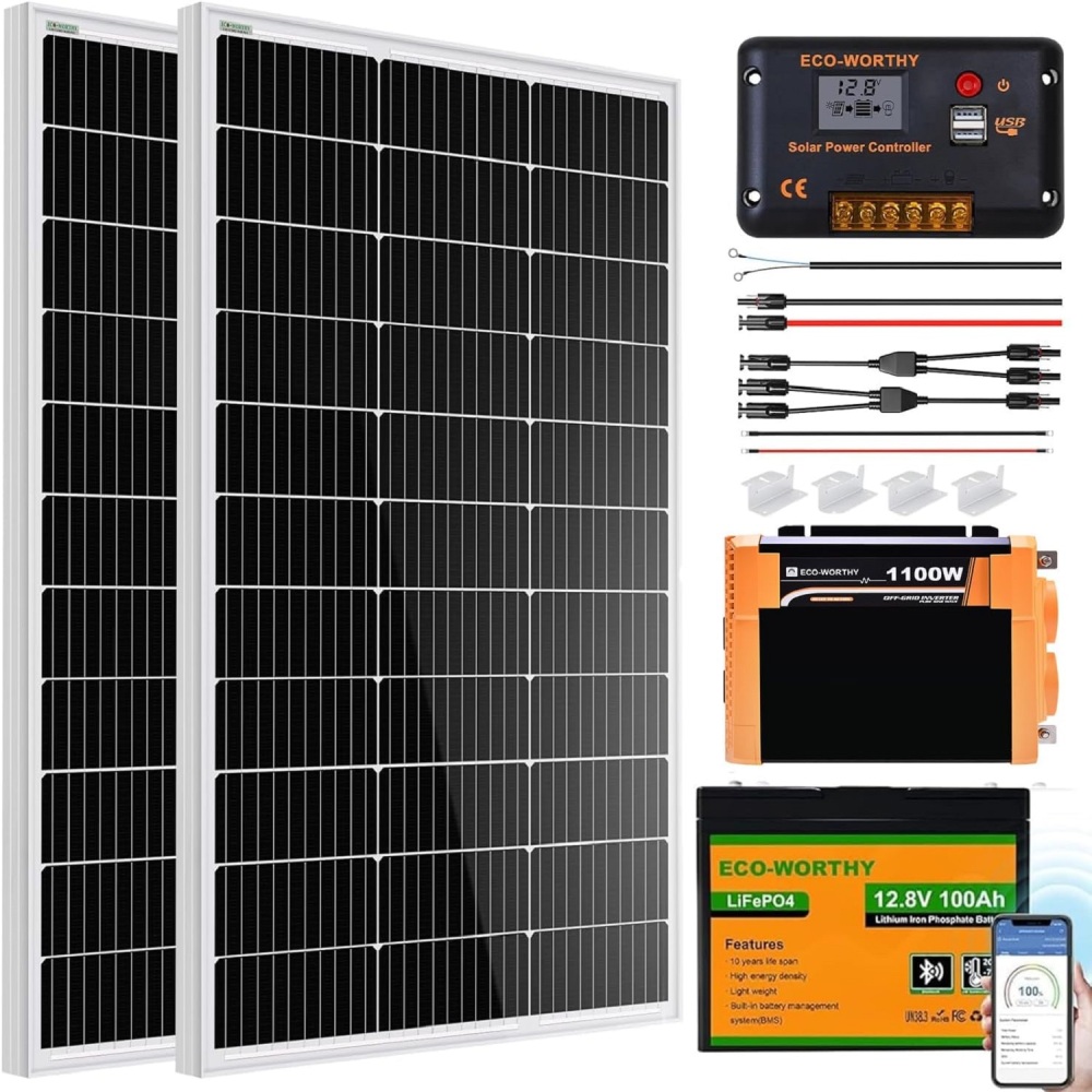 12V 200W 1.28 kWh Solar System Complete Kit for RV,Boats,Electric Cars