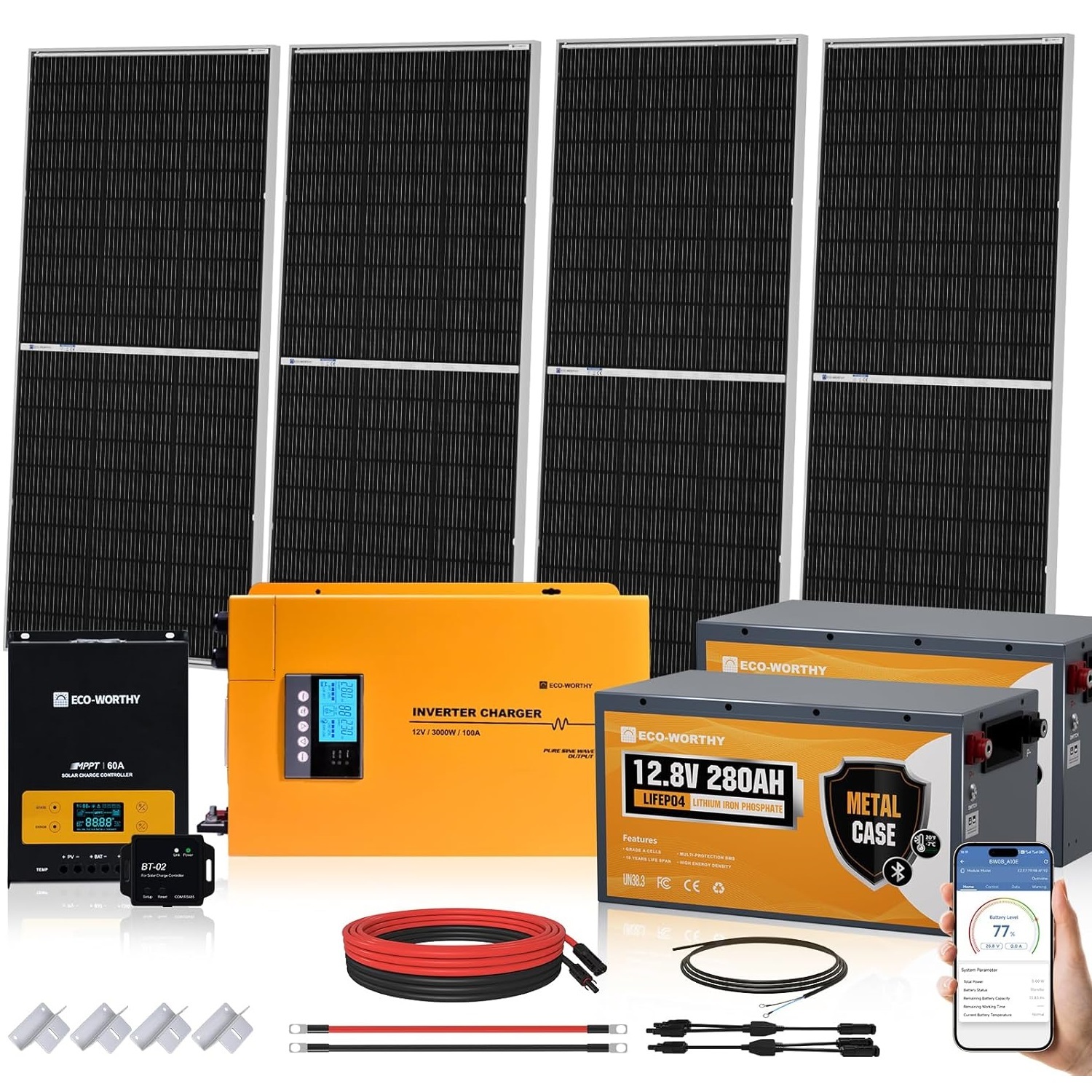 12V 7.168KWH 800W Solar System Complete Kit for RV,Boats,Electric Cars
