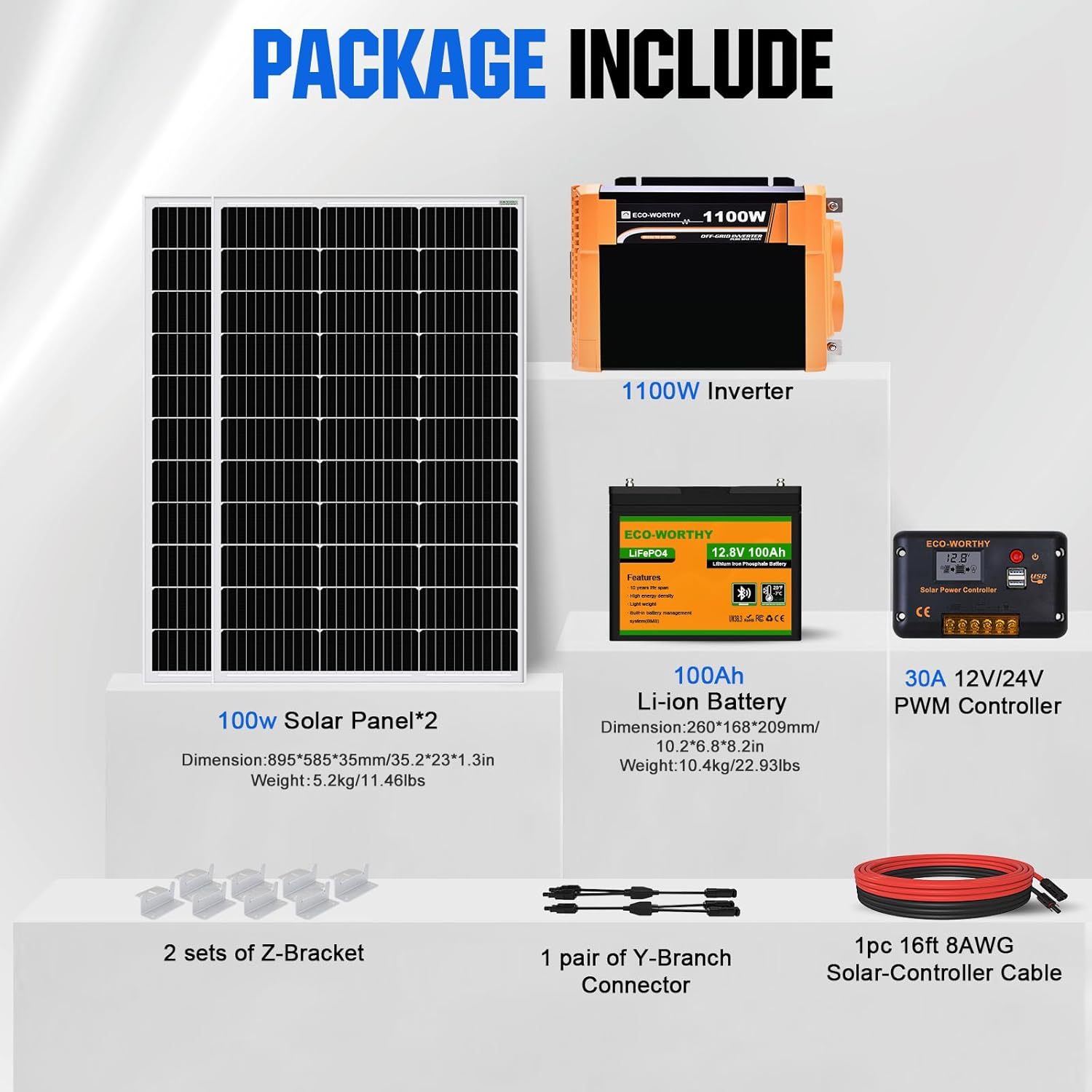 12V 200W 1.28 kWh Solar System Complete Kit for RV,Boats,Electric Cars