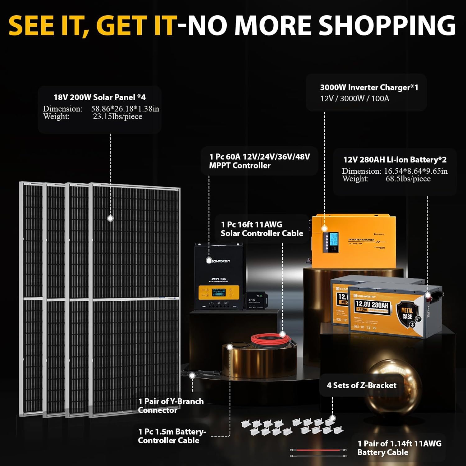 12V 7.168KWH 800W Solar System Complete Kit for RV,Boats,Electric Cars