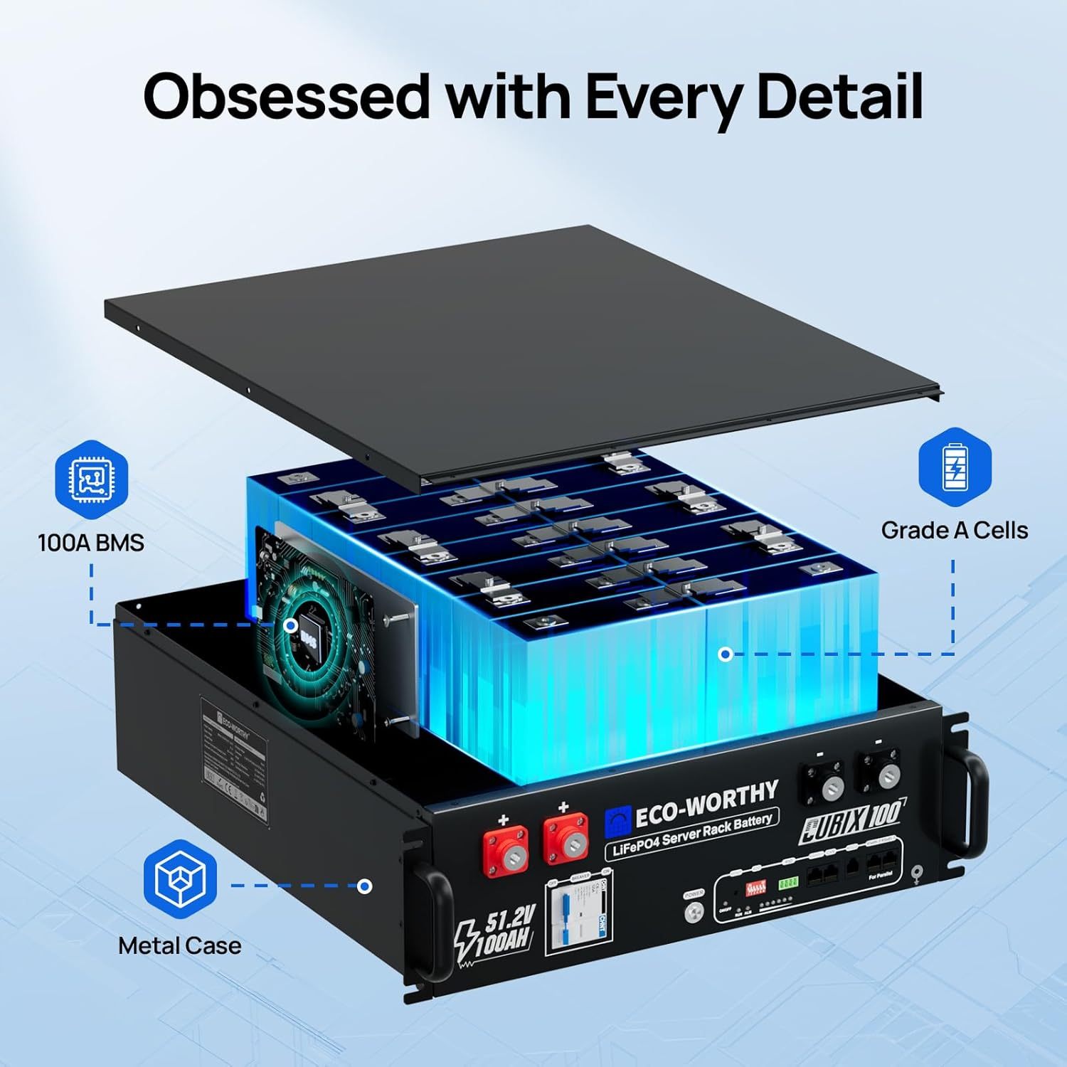 48V 100Ah LiFePO4 Lithium Battery for Solar Energy Storage, Home Backup Power