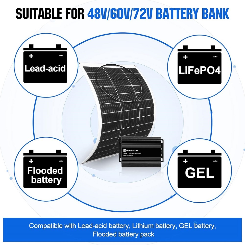 130W Flexible Solar Panel Kit for Golf Cart 48V 60V 72V