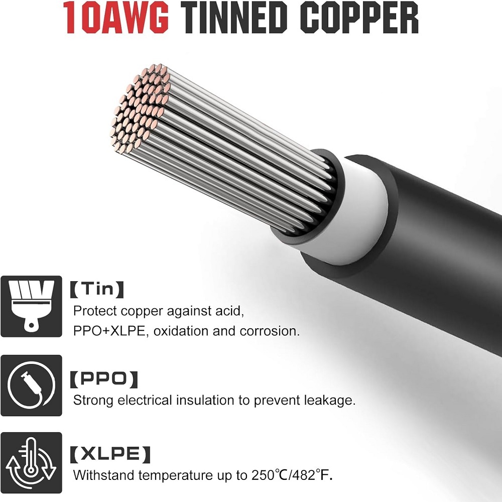 Solar Connectors Y Branch and 10FT 10AWG Solar Extension Cable for Panels