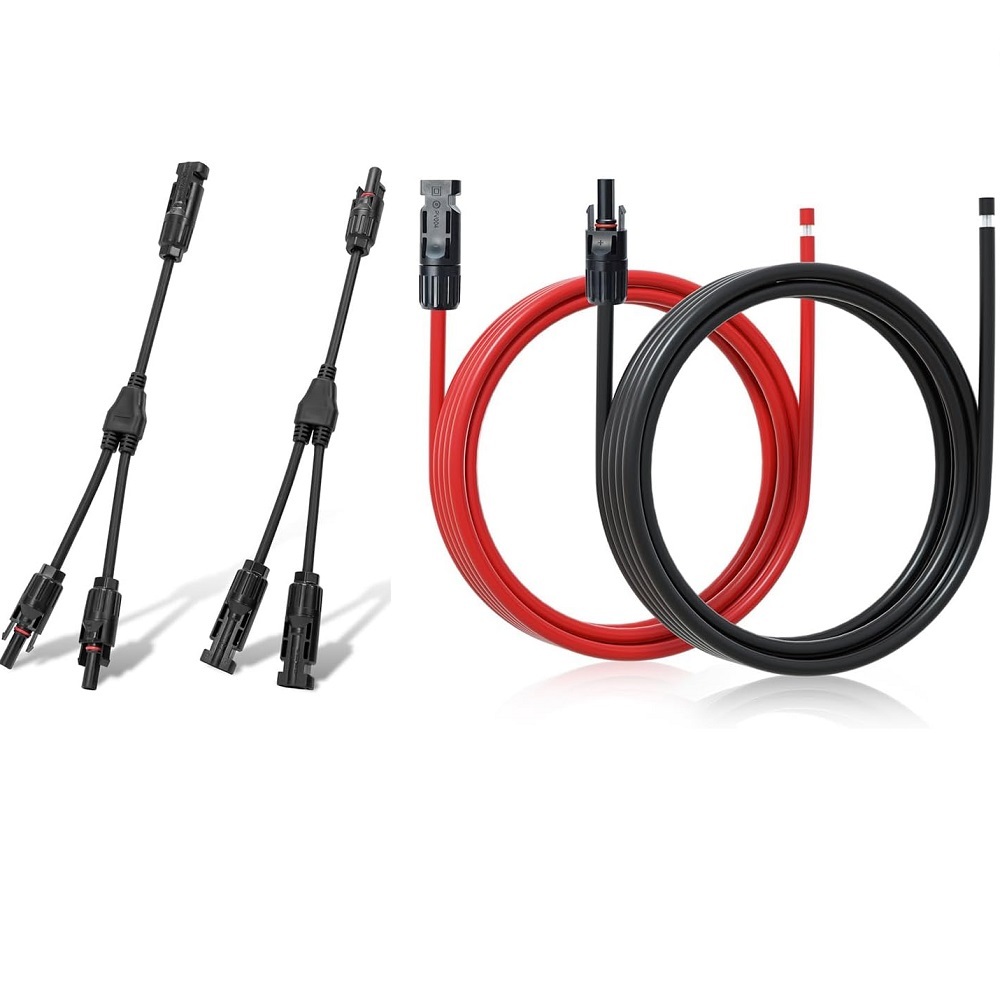 Solar Connectors Y Branch and 10FT 10AWG Solar Extension Cable for Panels