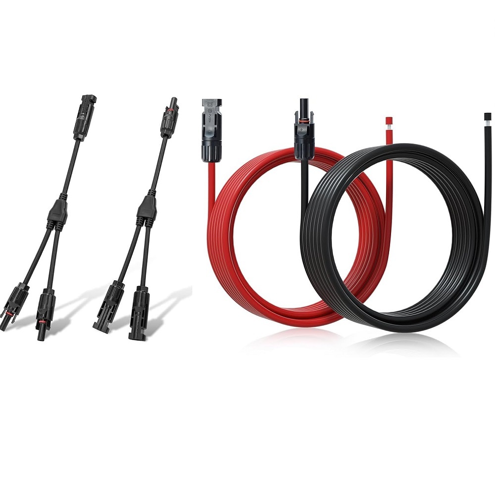 Solar Connectors Y Branch and 10FT 10AWG Solar Extension Cable for Panels