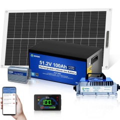 48V 100Ah LiFePO4 Golf Cart Battery Kit with 18A Charger 130W Panel 300W MPPT Controller