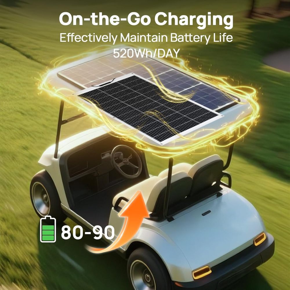 48V 100Ah LiFePO4 Golf Cart Battery Kit with 18A Charger 130W Flexible Solar Panel 300W MPPT Controller