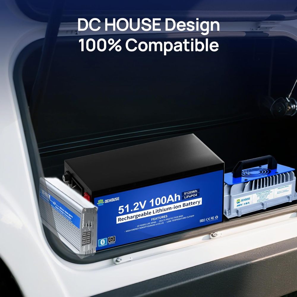 48V 100Ah LiFePO4 Golf Cart Battery Kit with 18A Charger 130W Flexible Solar Panel 300W MPPT Controller