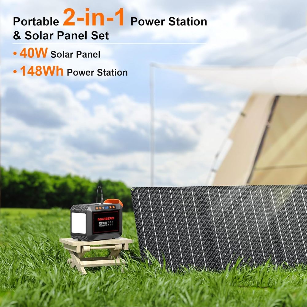 148W Portable Power Station Solar Outdoor Generators Backup Power with 40W Panel