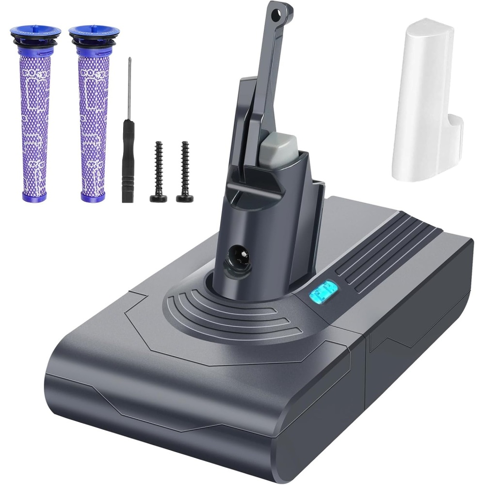 6000mAh Battery for Dyson V8 SV10 Cordless Vacuum with 2 Pre-filters