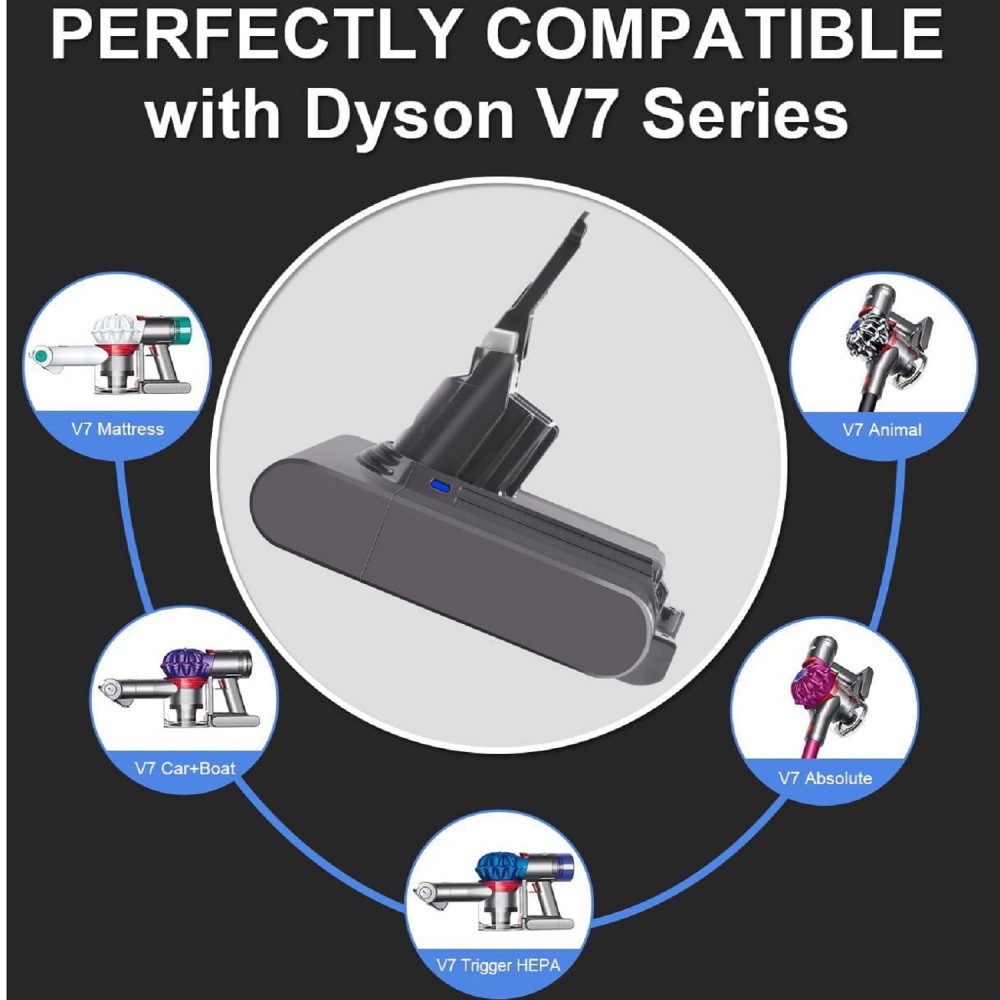 6000mAh Battery for Dyson V7 SV11 Vacuum with 2 Pre Filters